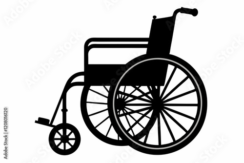 Wheelchair silhouette vector illustration. A black and white picture of a wheelchair with a wheel and wheel

