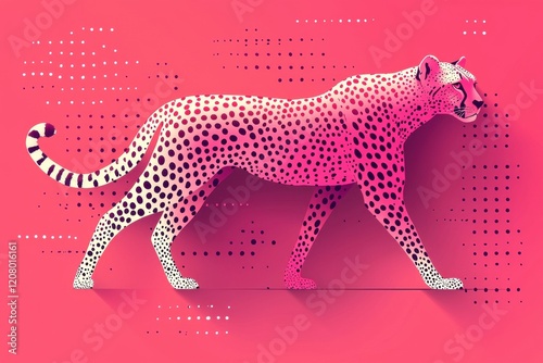 Modern art cheetah illustration in pink and white tones photo