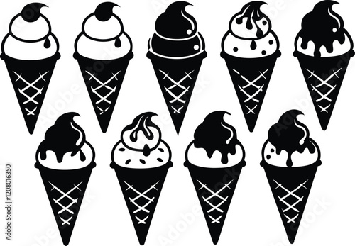 ice cream cone silhouette vector set,ice cream cone  icon bundle