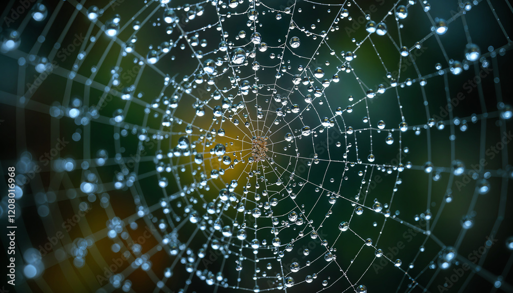 Naklejka premium Close-up of dewdrops on a spiderweb