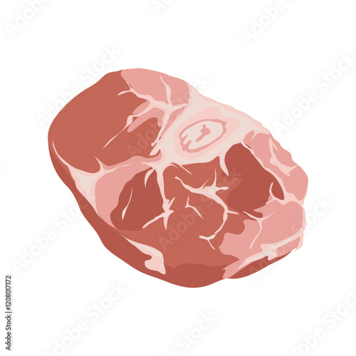 Steak meat in flat design. Raw meat piece with bone, butchery product menu. Vector illustration isolated.