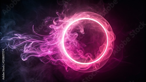 Pink Neon Circle in Smoke Abstract Digital Art, Abstract Background, Smoke Photography Abstract art, digital art