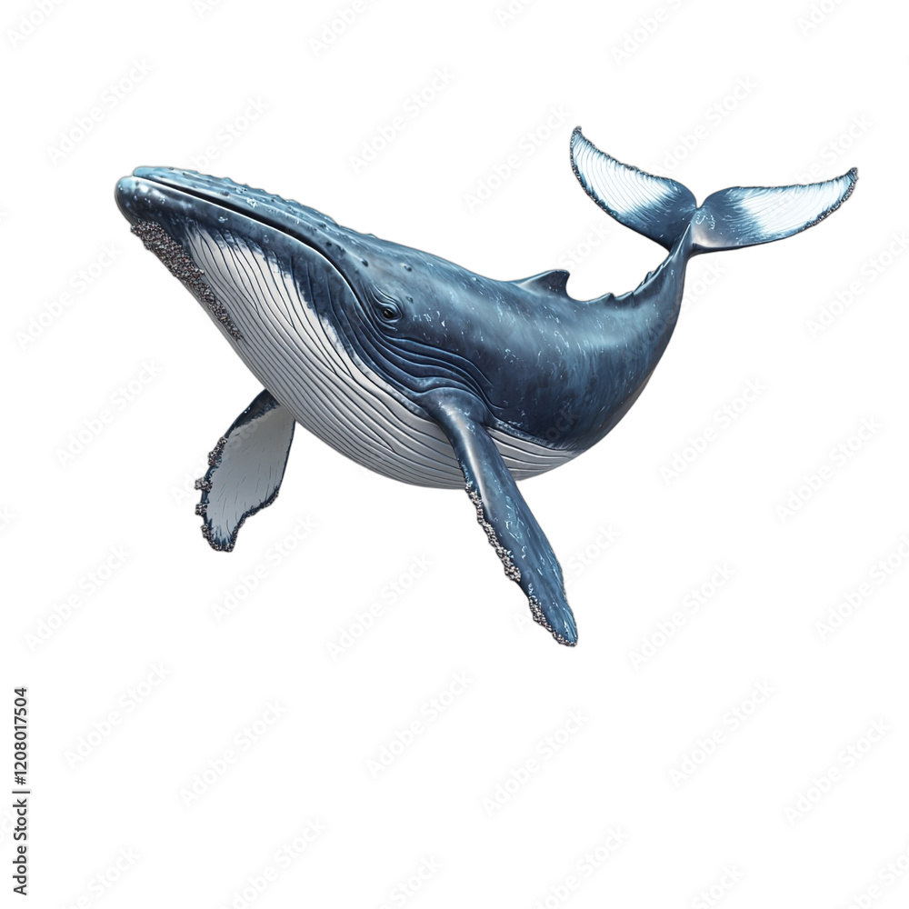 Fototapeta premium a large humpback whale in the ocean on a transparent background, PNG image, PNG file, Generative art.