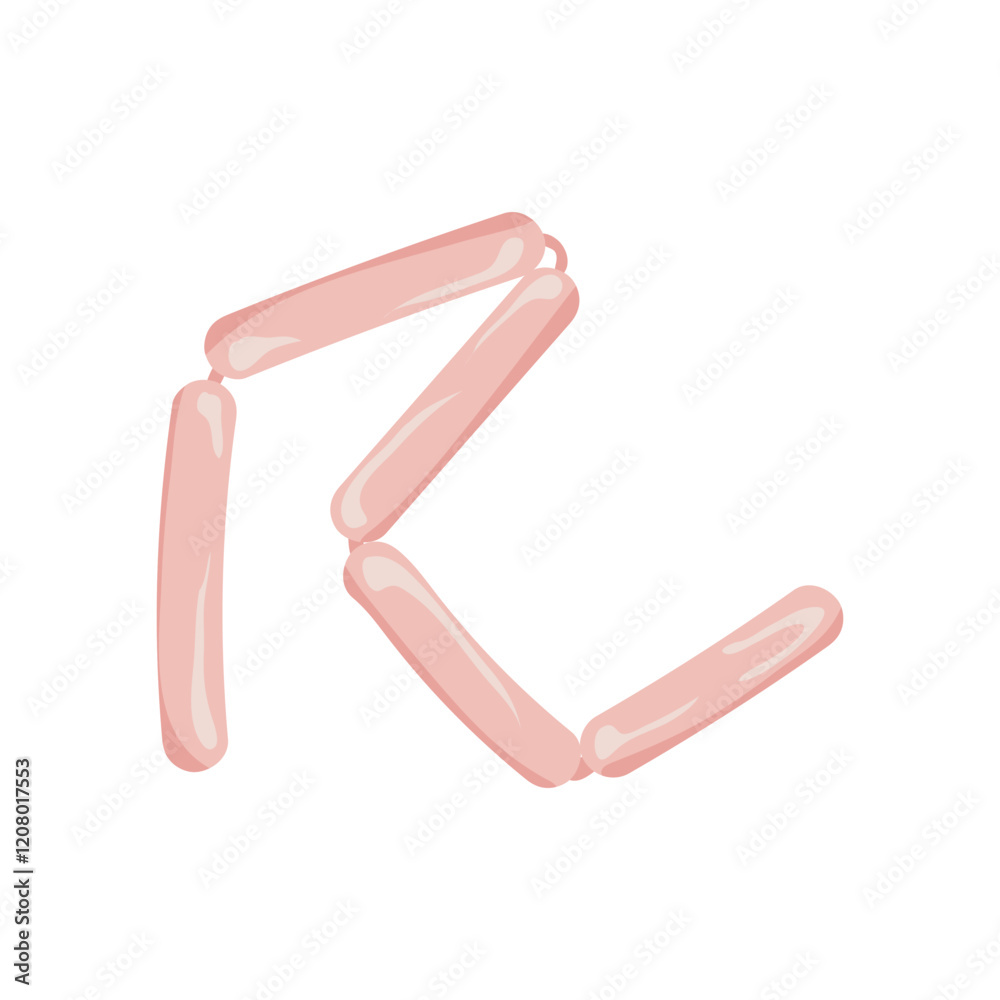 Pink boiled sausages in flat design. Fresh cookery product, butchery menu. Vector illustration isolated. Pink boiled sausages in flat design. Fresh cookery product, butchery menu. Vector illustration isolated.