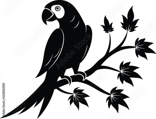 Parrot with tree branch silhouette,Parrot  silhouette