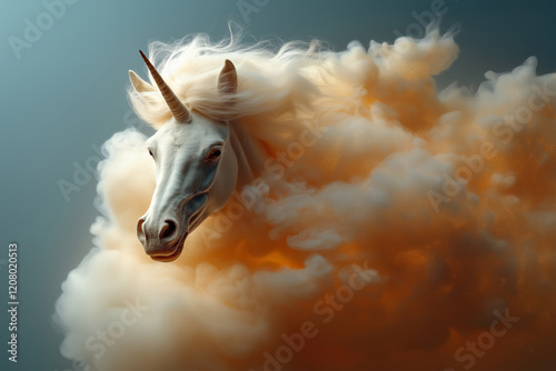 Unicorn appears from a cloud