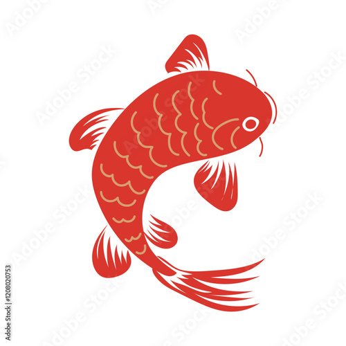 Chinese carp koi in flat design. Traditional oriental red and gold fish. Vector illustration isolated.