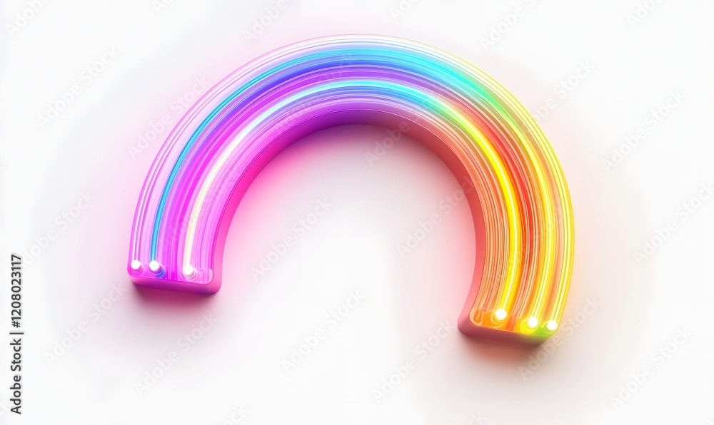 Rainbow neon arc, white background, vibrant, graphic design element Rainbow neon arc, white background, vibrant, graphic design element