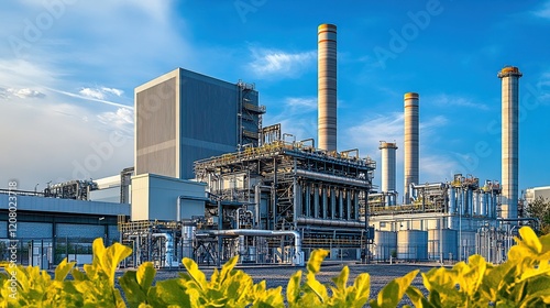 Industrial Power Plant with Lush Greenery photo