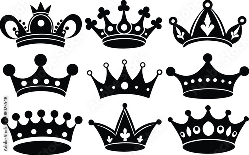 Tiara crown silhouette set, Tiara crown black vector bundle,queen   crown silhouette