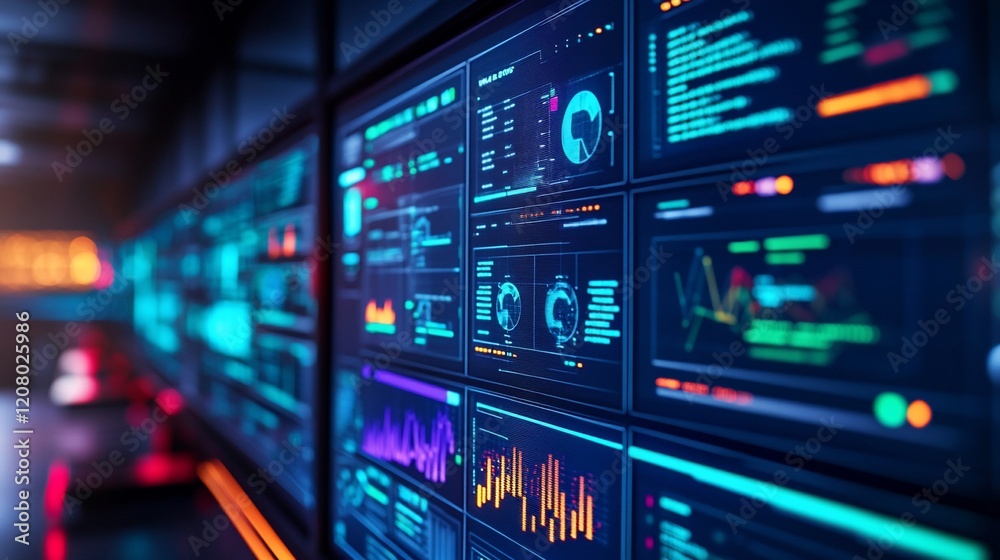 Data center monitors display real-time analytics Data center monitors display real-time analytics