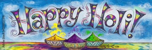 Happy Holi Celebration with Colorful Powder Bowls