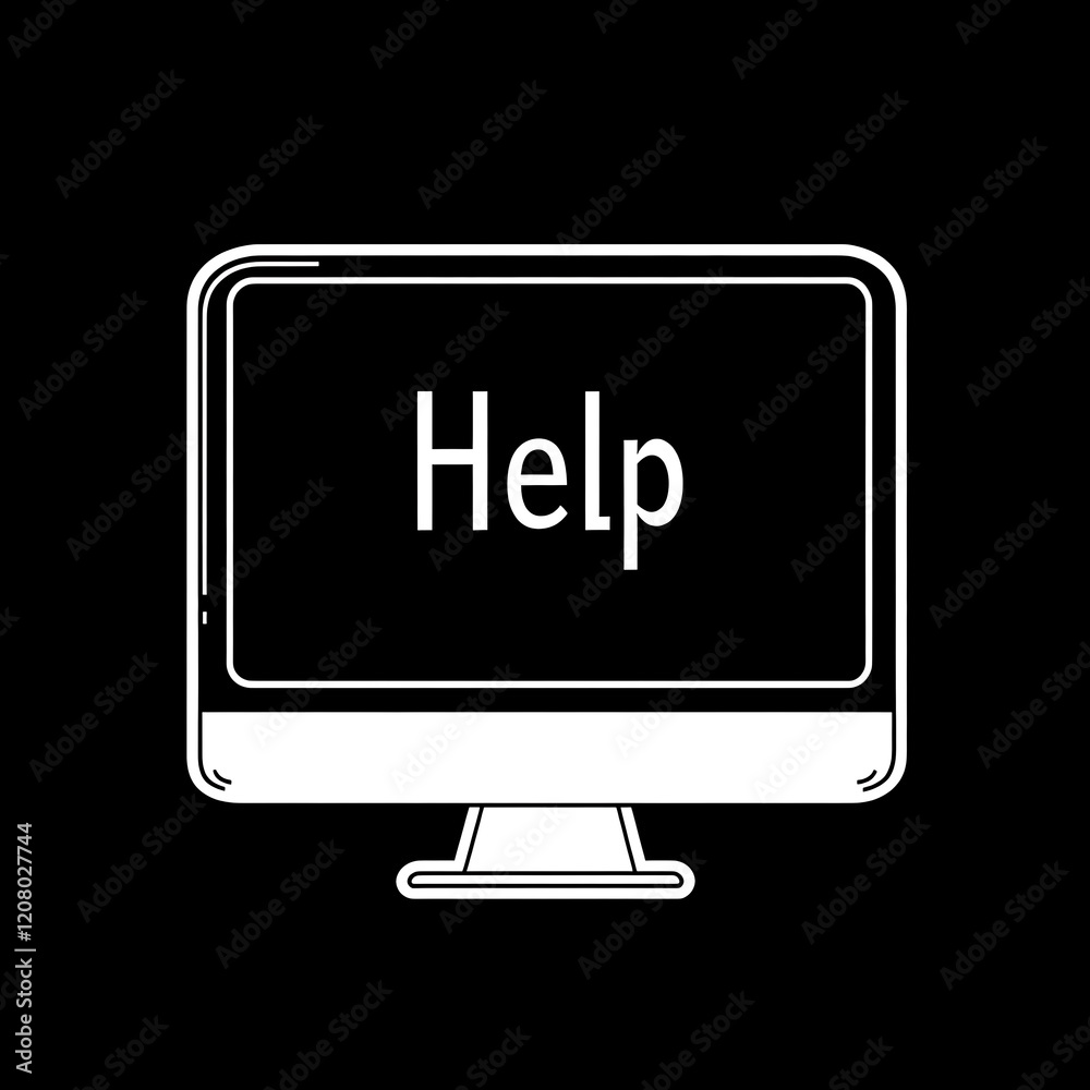 Help Desk Icon Featuring a Computer Monitor with a Help Sign Displayed in Bold White Letters Set Against a Minimalist Black Background for Support Design Help Desk Icon Featuring a Computer Monitor with a Help Sign Displayed in Bold White Letters Set Against a Minimalist Black Background for Support Design