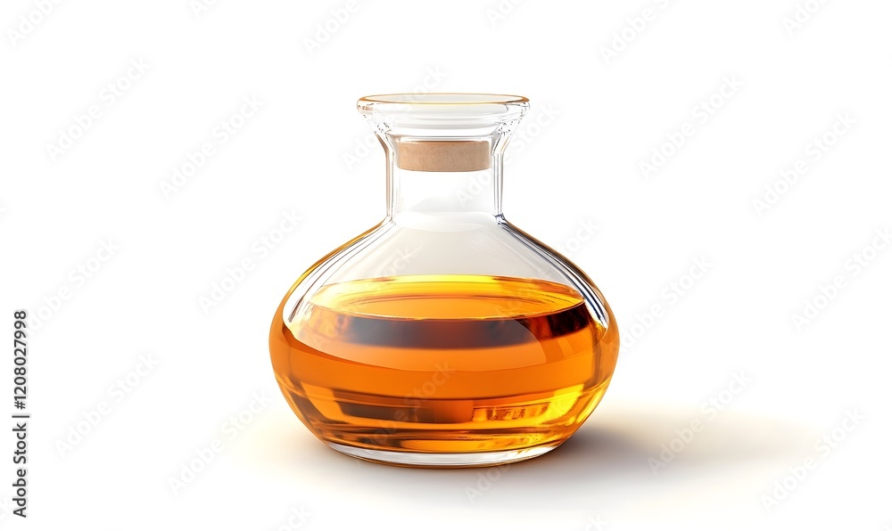 Amber liquid in glass bottle, studio shot, white background, product packaging Amber liquid in glass bottle, studio shot, white background, product packaging