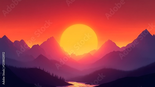 Majestic Sunset Over Mountain Range and River