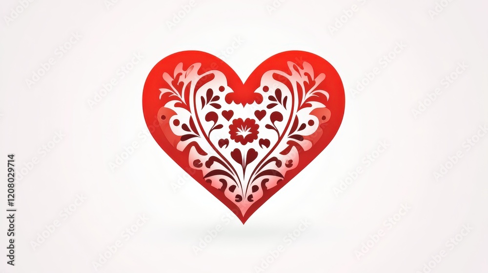 Ornate Red Heart Floral Design Valentines Day Ornate Red Heart Floral Design Valentines Day