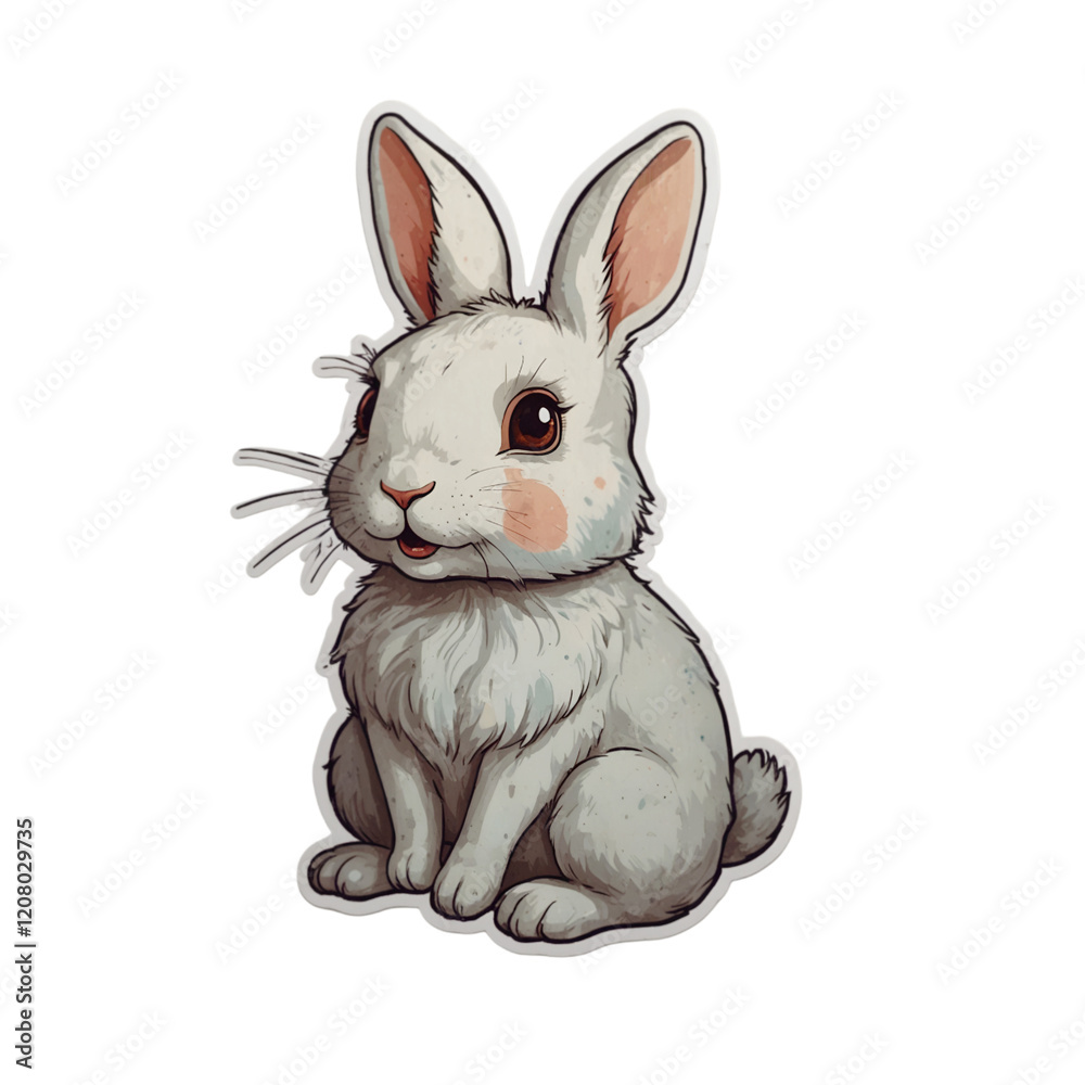 Obraz premium Adorable White Bunny Illustration – Cute Rabbit Vector Art for Stickers, Prints, and Digital Designs