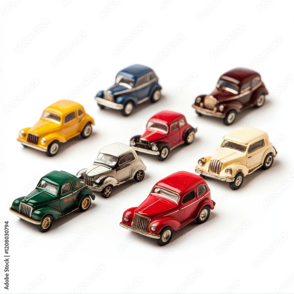 Naklejka premium Vintage Toy Cars Collection on White Background