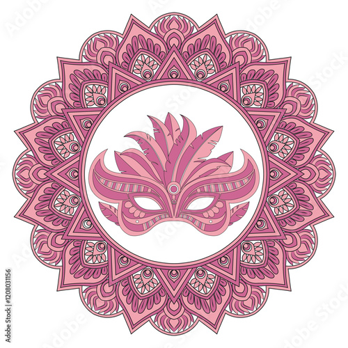 Colorful mandala with Mardi gras art illustration.