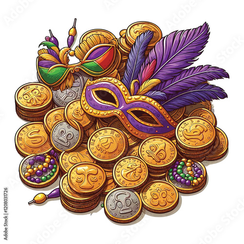mardi gras Coins or doubloons vector illustration on white backgroud