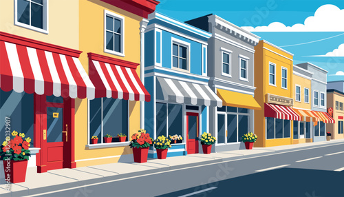 Charming Small Town Street with Colorful Storefronts
