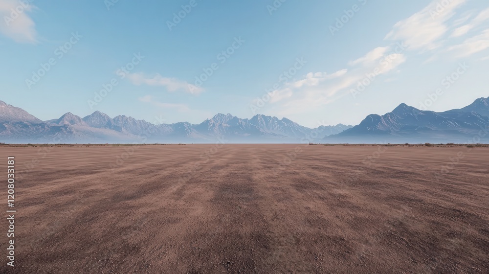 Fototapeta premium Vast Rugged Terrain with Subtle Dust Under Clear Blue Sky