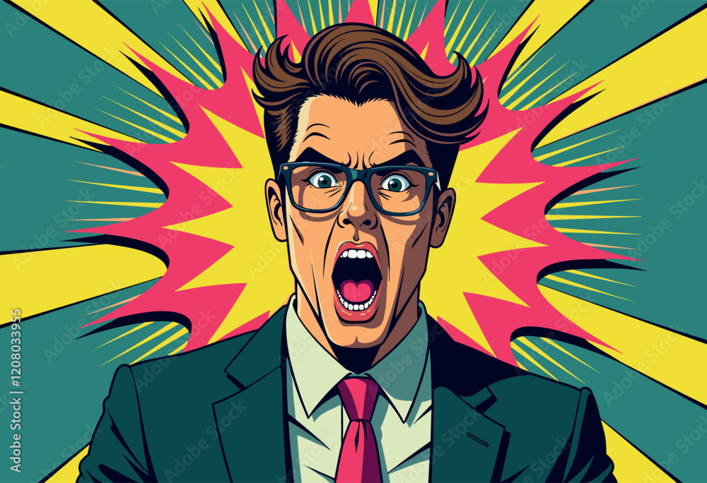 Shocked Cartoon Man with Bold Comic Background Shocked Cartoon Man with Bold Comic Background