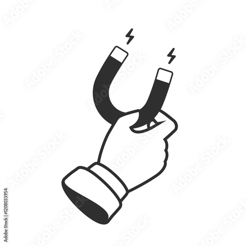 Magnet in hand simple icon. Concept of attraction.