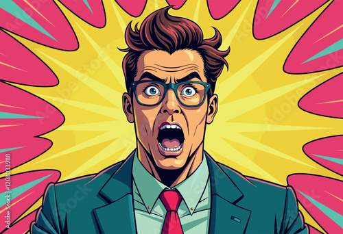 Shocked Cartoon Man with Bold Comic Background