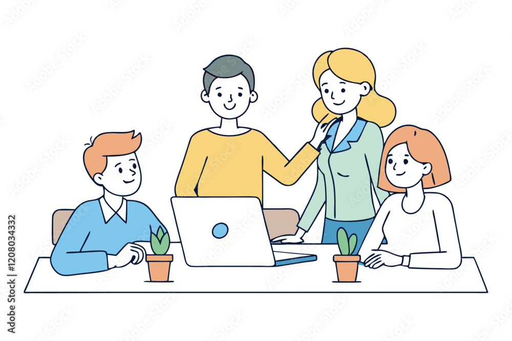 A team collaboration scene in an office vector art illustration.eps A team collaboration scene in an office vector art illustration.eps