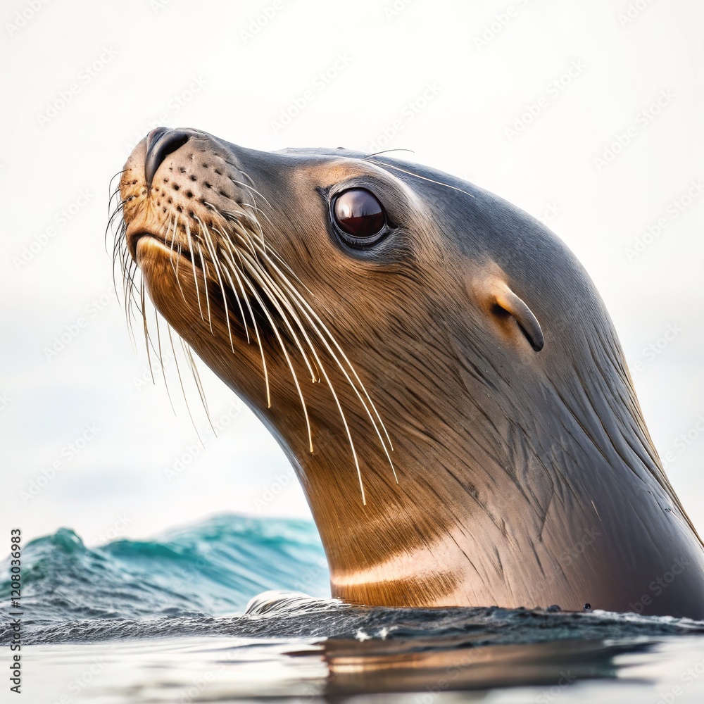 Obraz premium Close-Up California Sea Lion Portrait Ocean Waves, Wildlife Photography, Composition, Texture, Animal, Seal Sea lion, wildlife photography