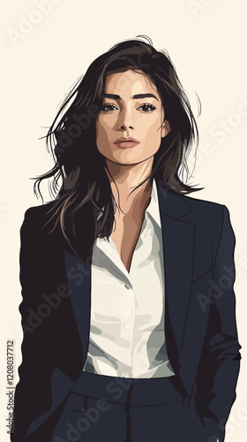 Flat vector illustration of business woman. Office worker. Entrepreneur. Director. Beautiful female.