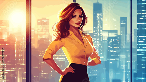 Flat vector illustration of business woman. Office worker. Entrepreneur. Director. Beautiful female.
