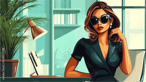 Flat vector illustration of business woman. Office worker. Entrepreneur. Director. Beautiful female.
