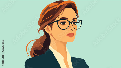 Flat vector illustration of business woman. Office worker. Entrepreneur. Director. Beautiful female.