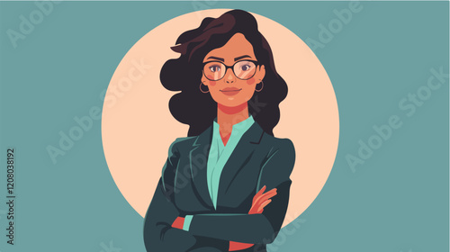 Flat vector illustration of business woman. Office worker. Entrepreneur. Director. Beautiful female.