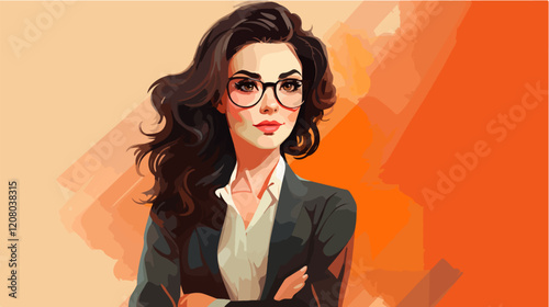Flat vector illustration of business woman. Office worker. Entrepreneur. Director. Beautiful female.