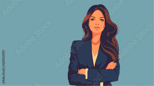 Flat vector illustration of business woman. Office worker. Entrepreneur. Director. Beautiful female.