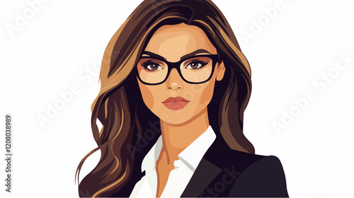 Flat vector illustration of business woman. Office worker. Entrepreneur. Director. Beautiful female.
