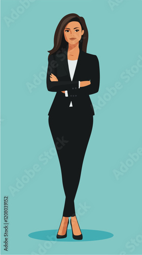 Flat vector illustration of business woman. Office worker. Entrepreneur. Director. Beautiful female.