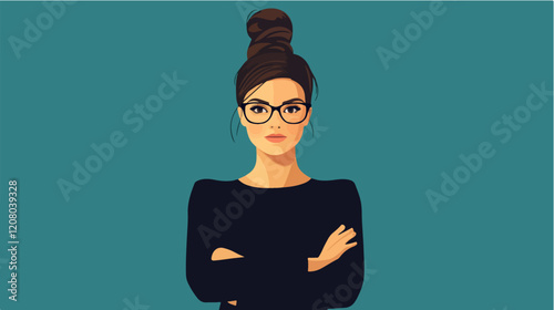 Flat vector illustration of business woman. Office worker. Entrepreneur. Director. Beautiful female.
