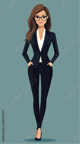 Flat vector illustration of business woman. Office worker. Entrepreneur. Director. Beautiful female.