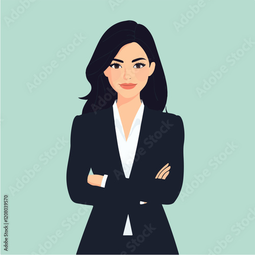Flat vector illustration of business woman. Office worker. Entrepreneur. Director. Beautiful female.
