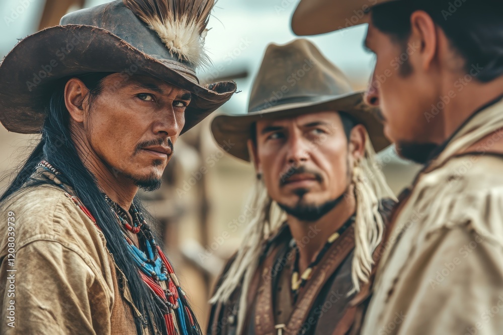 Cowboys in intense discussion under the sun