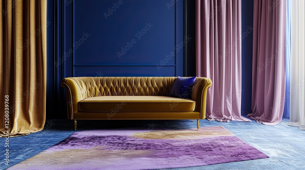A bold yet serene look featuring midnight blue walls