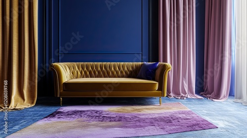 Obraz na płótnie A bold yet serene look featuring midnight blue walls w salonie