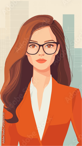 Flat vector illustration of business woman. Office worker. Entrepreneur. Director. Beautiful female.