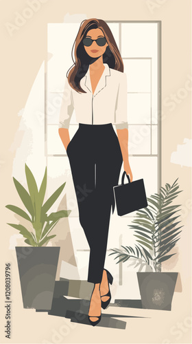 Flat vector illustration of business woman. Office worker. Entrepreneur. Director. Beautiful female.