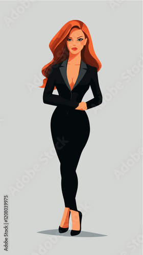 Flat vector illustration of business woman. Office worker. Entrepreneur. Director. Beautiful female.
