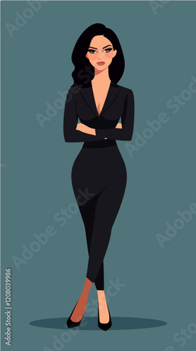 Flat vector illustration of business woman. Office worker. Entrepreneur. Director. Beautiful female.
